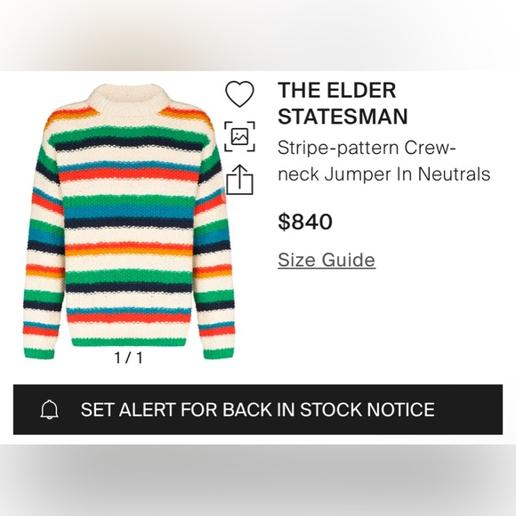 The Elder Statesman Off-White Varied Stripe Sweater - Picture 2 of 16